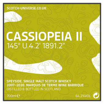 Cassiopeia II, Scotch Universe - Speyside Single Malt  - Marquis de Terme Wine Barrique, 64,2 %, 0,7 Lt. 